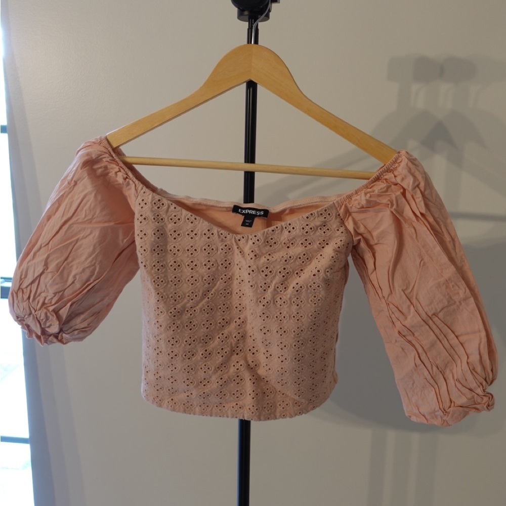 Express Blush Eyelet Off-Shoulder Blouse
